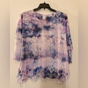 Womens 3/4 sleeve ombré shirt with ruffle detail sides
